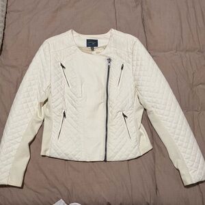 Catherine Malandrino Cream Quilted Leather Jacket